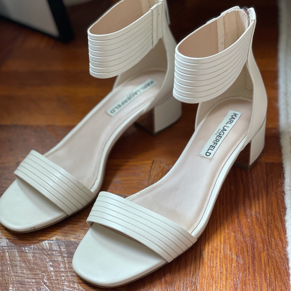 KARL LAGERFELD WHITE STRAPPY SANDALS WITH HEEL